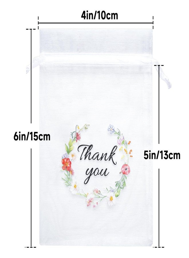 joycraft 4x6 In Thank You Organza Bags - 30Pcs Floral Drawstring Mesh Gift Bags, White Organza Party Favor Pouch for Wedding, Birthday, Baby Shower, Thanksgiving - Image 2